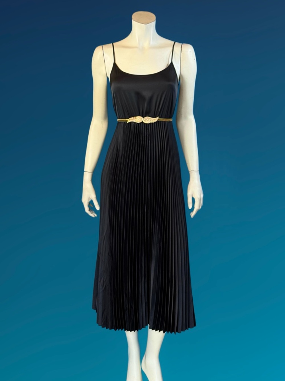 ALL SAINTS Perma pleat Black satin Goth Slip Dress / XS